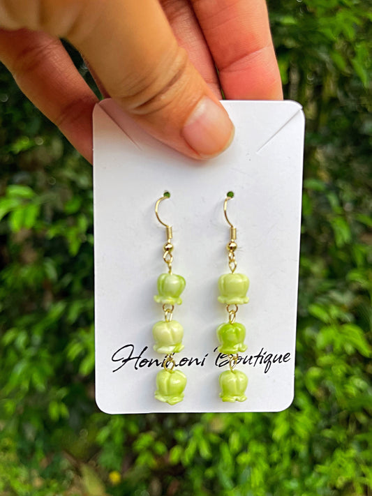 Green Crown Flower Dangle Earrings