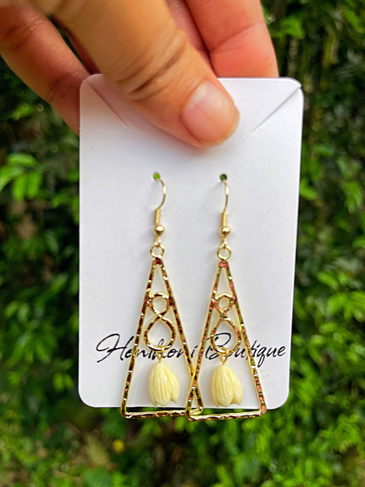 Gold Triangle Pikake Earrings