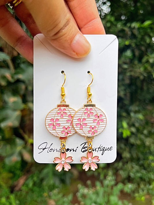 Gold Cherry Blossom Lantern Earrings