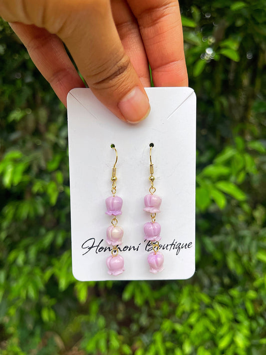 Purple Crown Flower Dangle Earrings