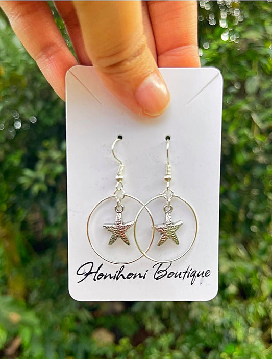 Silver Dimpled Starfish Circle Earrings (Variety)